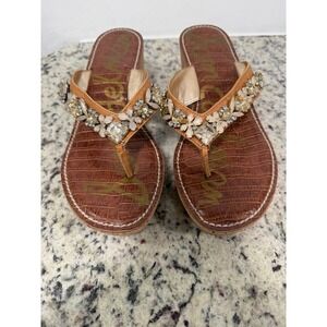 Sam Edelman Rhinestone Embellished Wedge Flip Flops Sandals Women 8M Brown Cork